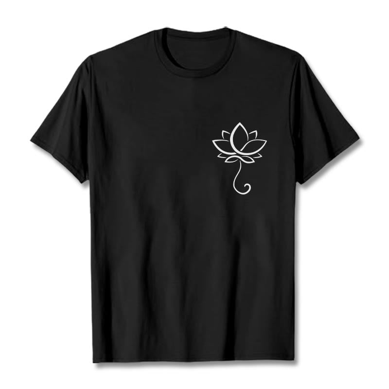 Buddha Stonesカジュアル 無地 蓮の花柄 Tシャツ - 黒 - 2XL - image 4