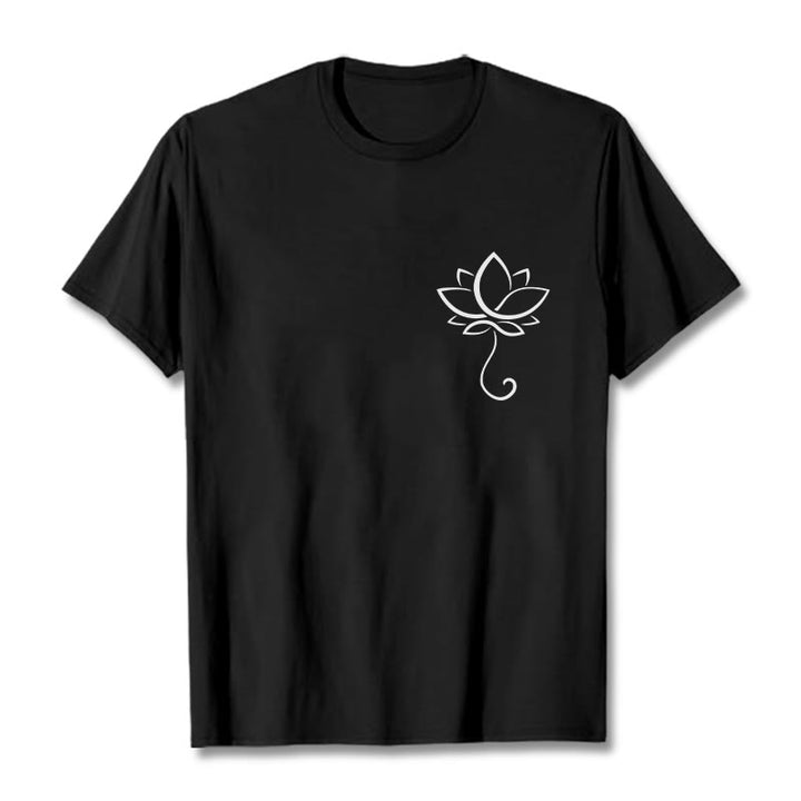 Buddha Stonesカジュアル 無地 蓮の花柄 Tシャツ - 黒 - 2XL - image 4