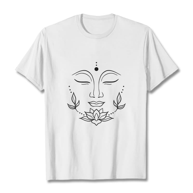 Buddha Stonesカジュアル 仏陀の顔 蓮の花柄 Tシャツ - 白 - 2XL - image 1