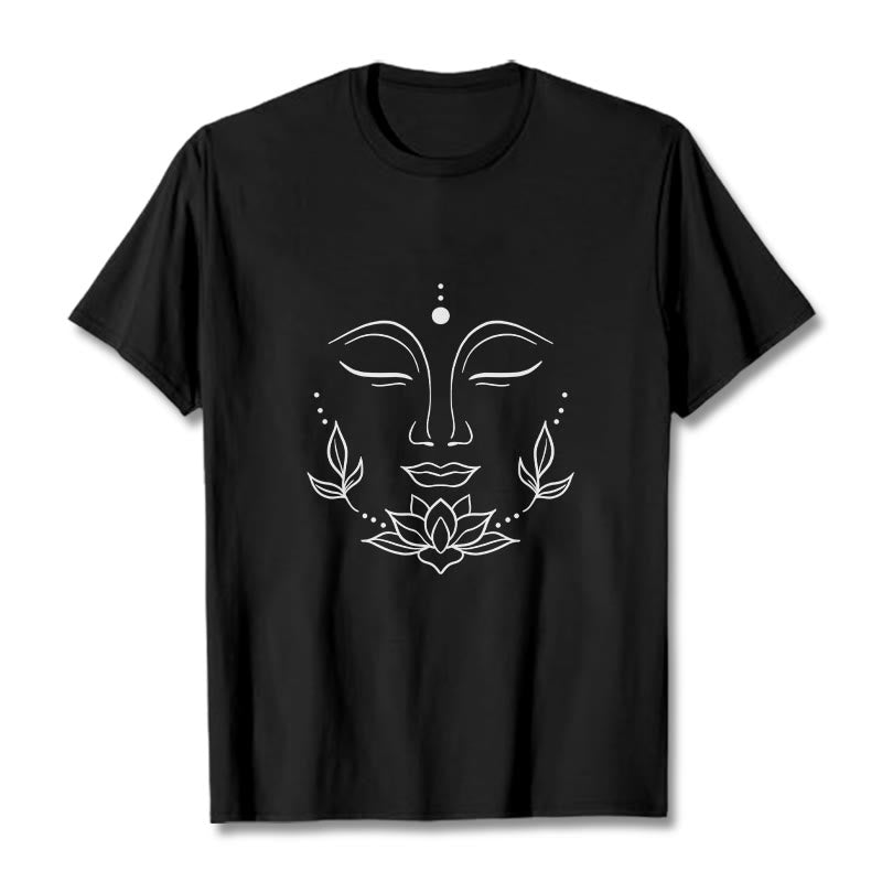 Buddha Stonesカジュアル 仏陀の顔 蓮の花柄 Tシャツ - 黒 - 2XL - image 5