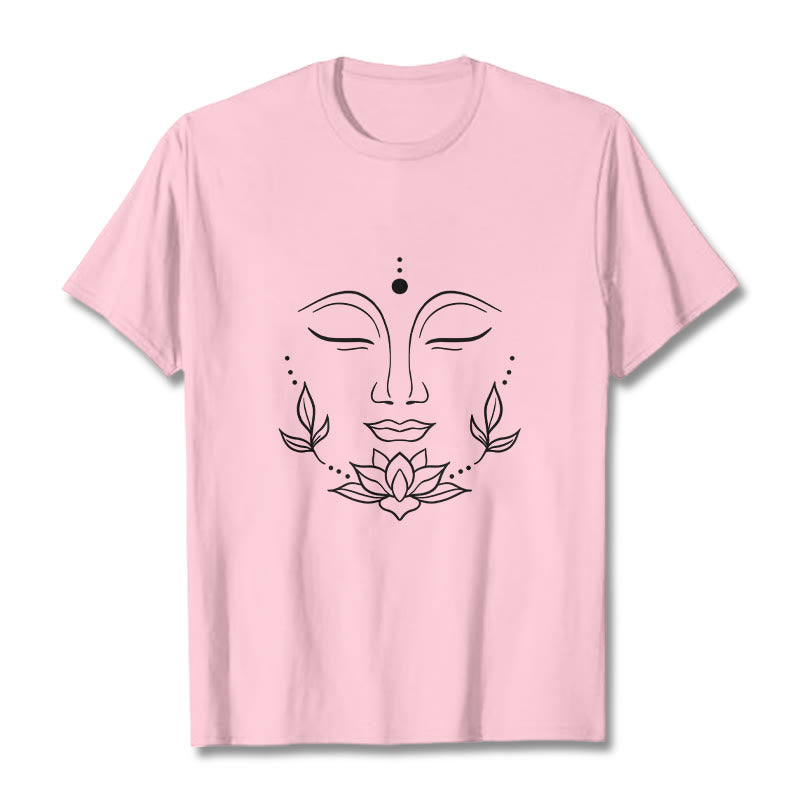 Buddha Stonesカジュアル 仏陀の顔 蓮の花柄 Tシャツ - ライトピンク - 2XL - image 13