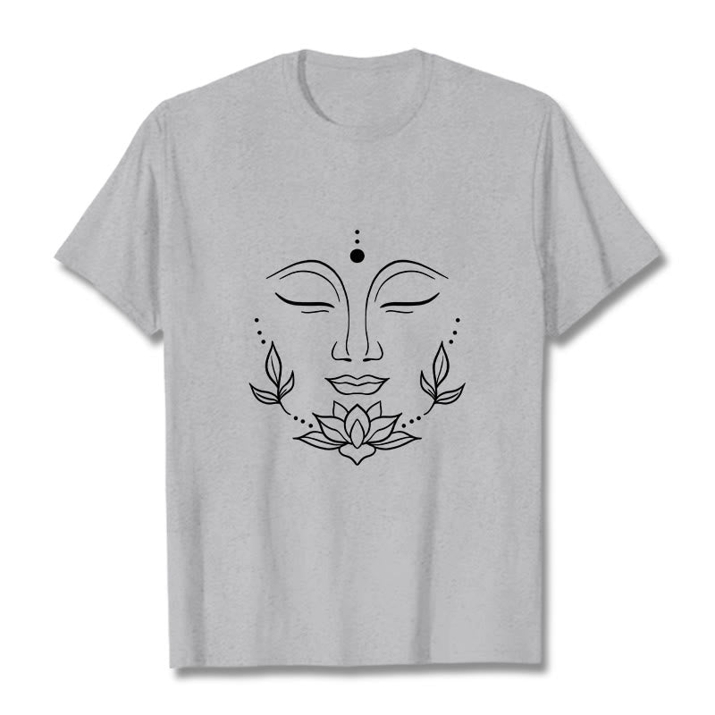 Buddha Stonesカジュアル 仏陀の顔 蓮の花柄 Tシャツ - ライトグレー - 2XL - image 20