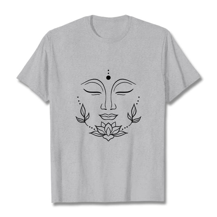 Buddha Stonesカジュアル 仏陀の顔 蓮の花柄 Tシャツ - ライトグレー - 2XL - image 20