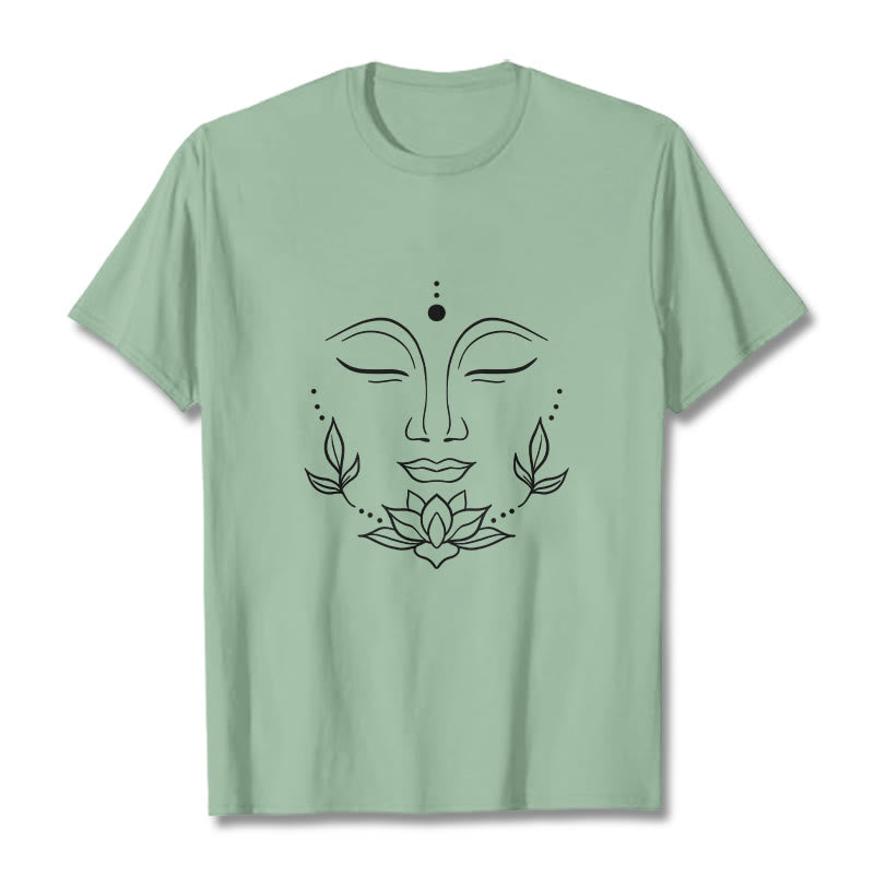 Buddha Stonesカジュアル 仏陀の顔 蓮の花柄 Tシャツ - ペールグリーン - 2XL - image 15