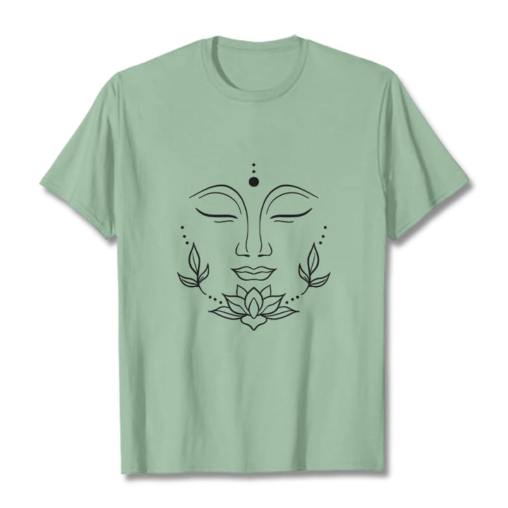 Buddha Stonesカジュアル 仏陀の顔 蓮の花柄 Tシャツ - ペールグリーン - 2XL - image 15