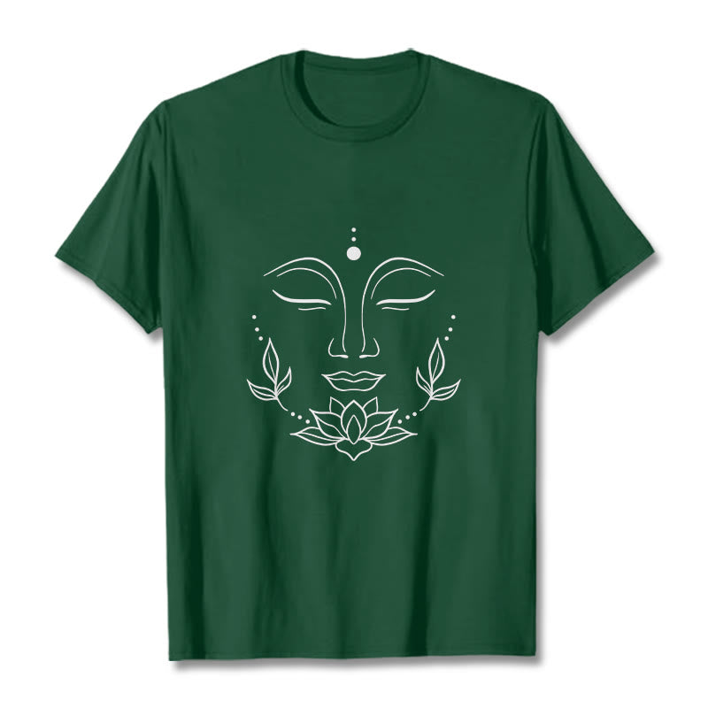 Buddha Stonesカジュアル 仏陀の顔 蓮の花柄 Tシャツ - フォレストグリーン - 2XL - image 11