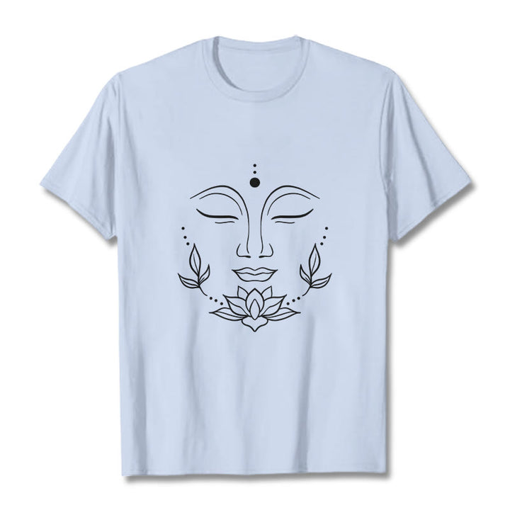 Buddha Stonesカジュアル 仏陀の顔 蓮の花柄 Tシャツ - ライトシアン - 2XL - image 19
