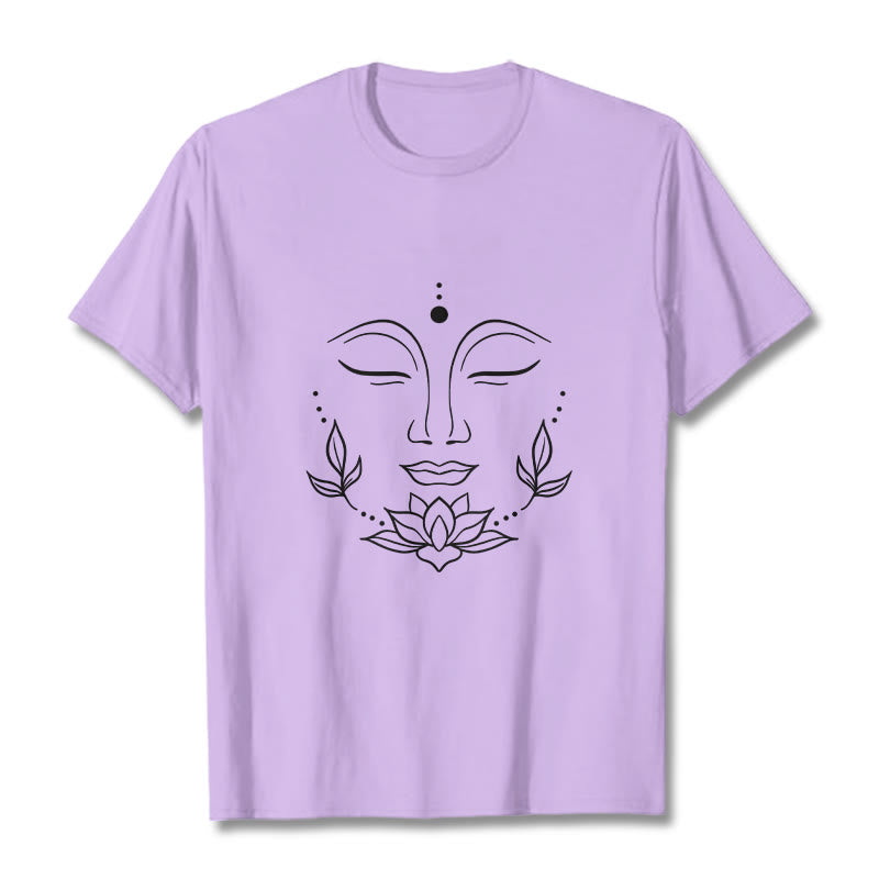 Buddha Stonesカジュアル 仏陀の顔 蓮の花柄 Tシャツ - 梅 - 2XL - image 17
