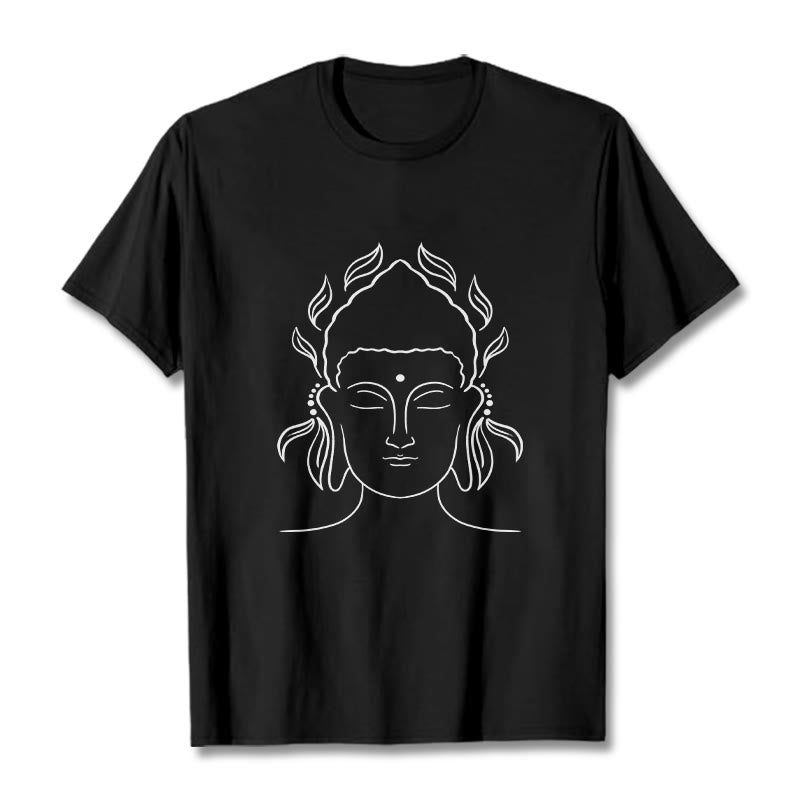 Buddha Stonesカジュアル ブッダ アウトライン 蓮の花びら柄 Tシャツ - 黒 - 2XL - image 1