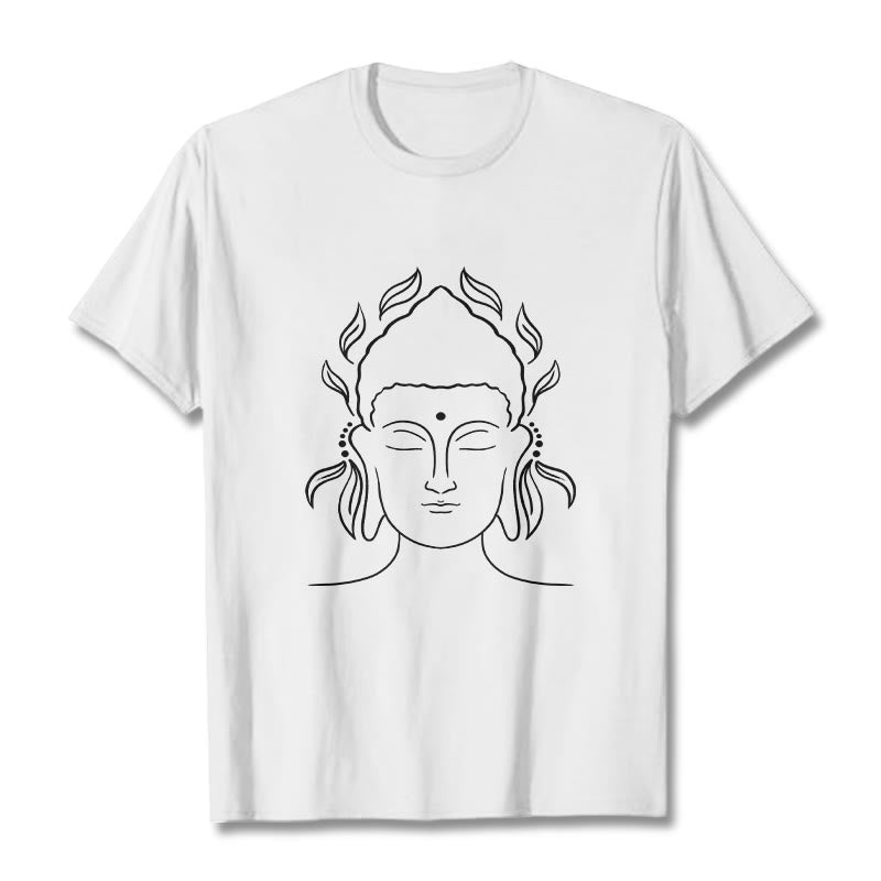 Buddha Stonesカジュアル ブッダ アウトライン 蓮の花びら柄 Tシャツ - 白 - 2XL - image 6