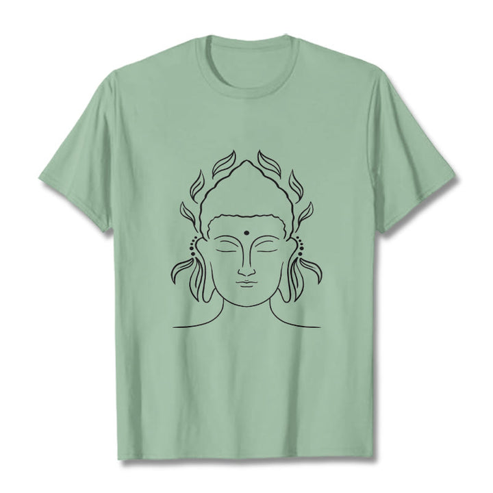 Buddha Stonesカジュアル ブッダ アウトライン 蓮の花びら柄 Tシャツ - ペールグリーン - 2XL - image 15