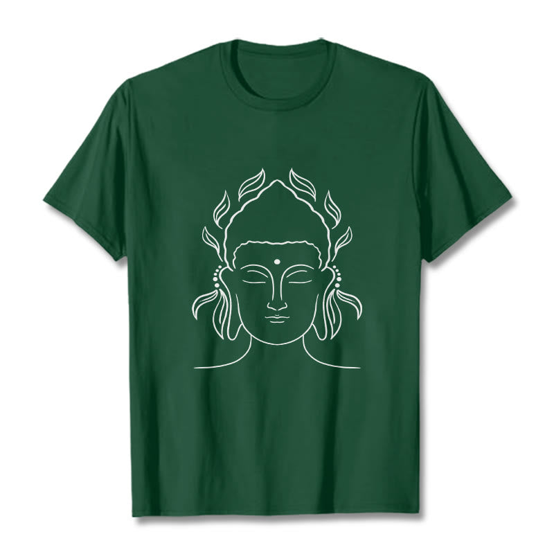 Buddha Stonesカジュアル ブッダ アウトライン 蓮の花びら柄 Tシャツ - フォレストグリーン - 2XL - image 11