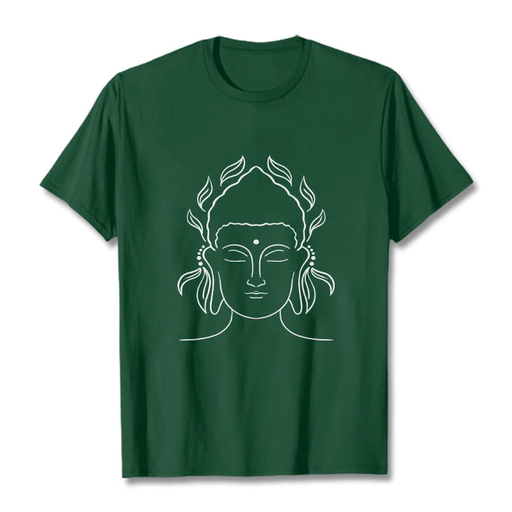 Buddha Stonesカジュアル ブッダ アウトライン 蓮の花びら柄 Tシャツ - フォレストグリーン - 2XL - image 11
