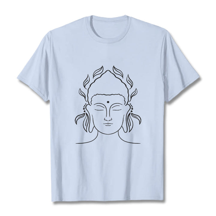 Buddha Stonesカジュアル ブッダ アウトライン 蓮の花びら柄 Tシャツ - ライトシアン - 2XL - image 19