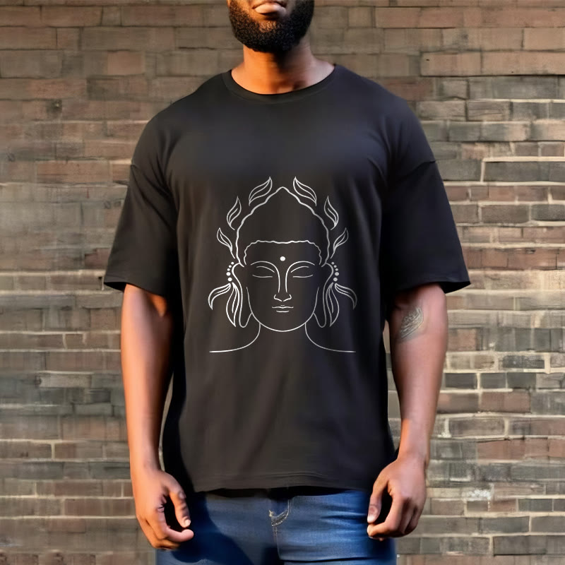 Buddha Stonesカジュアル ブッダ アウトライン 蓮の花びら柄 Tシャツ - image 3