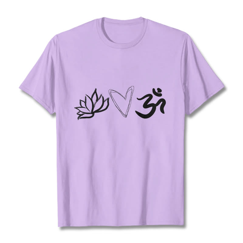 Buddha Stonesカジュアル ロータス ハート柄 オムシンボル サンスクリット コットンTシャツ - 梅 - 2XL - image 17