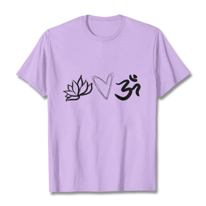 Buddha Stonesカジュアル ロータス ハート柄 オムシンボル サンスクリット コットンTシャツ - 梅 - 2XL - image 17