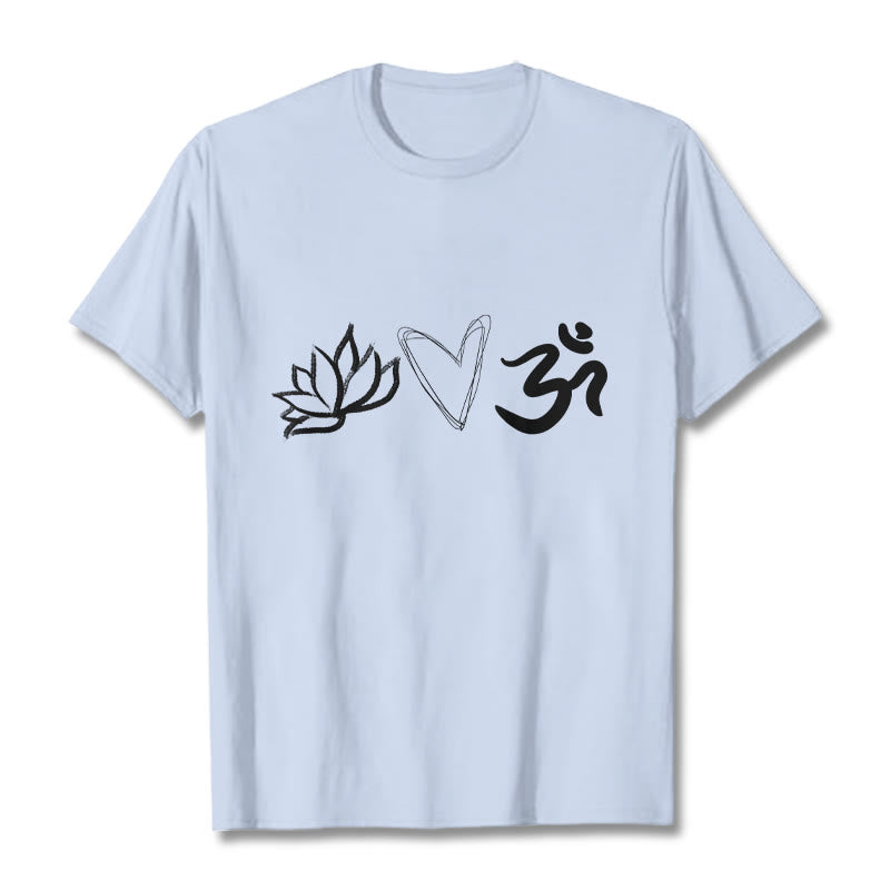Buddha Stonesカジュアル ロータス ハート柄 オムシンボル サンスクリット コットンTシャツ - ライトシアン - 2XL - image 19
