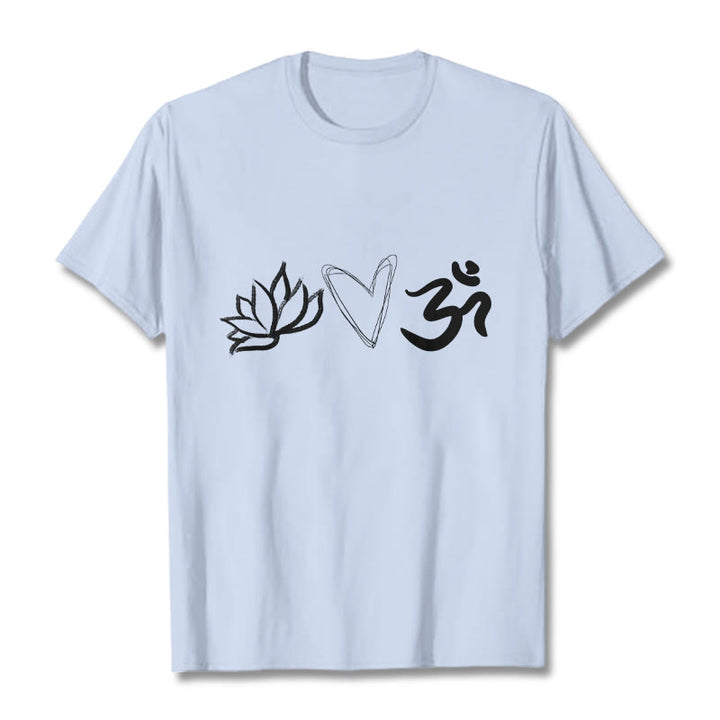 Buddha Stonesカジュアル ロータス ハート柄 オムシンボル サンスクリット コットンTシャツ - ライトシアン - 2XL - image 19