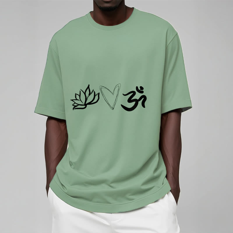 Buddha Stonesカジュアル ロータス ハート柄 オムシンボル サンスクリット コットンTシャツ - image 16
