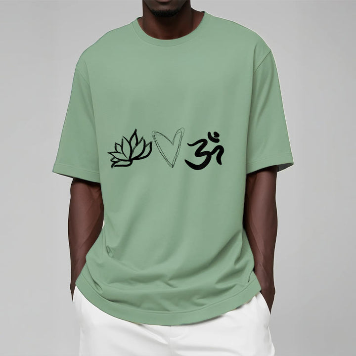 Buddha Stonesカジュアル ロータス ハート柄 オムシンボル サンスクリット コットンTシャツ - image 16