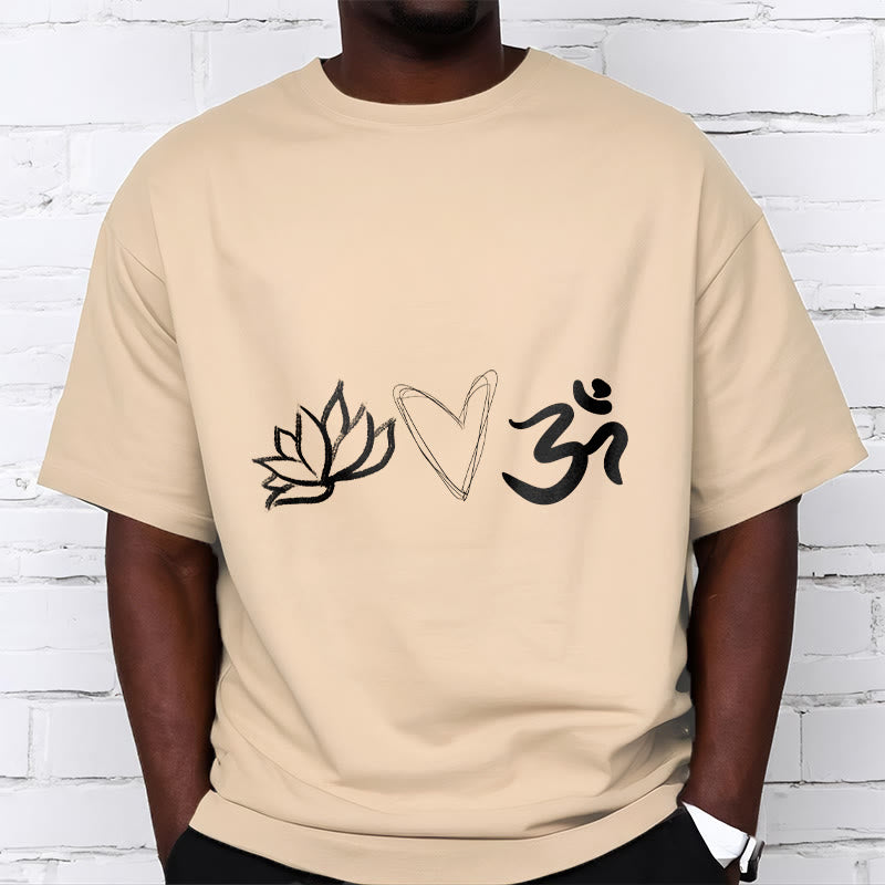 Buddha Stonesカジュアル ロータス ハート柄 オムシンボル サンスクリット コットンTシャツ - image 12