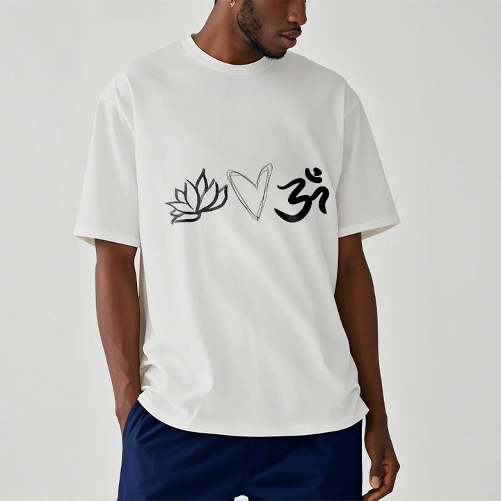 Buddha Stonesカジュアル ロータス ハート柄 オムシンボル サンスクリット コットンTシャツ - image 9