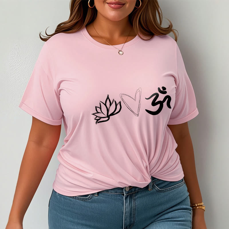 Buddha Stonesカジュアル ロータス ハート柄 オムシンボル サンスクリット コットンTシャツ - image 14