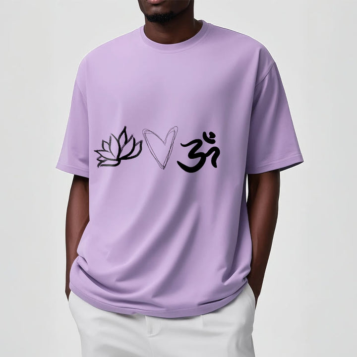 Buddha Stonesカジュアル ロータス ハート柄 オムシンボル サンスクリット コットンTシャツ - image 18