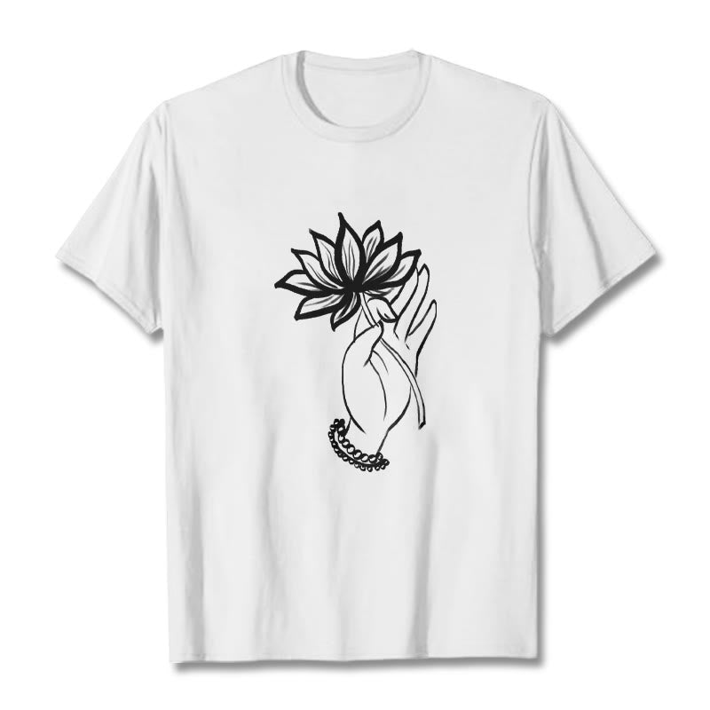 Buddha Stonesと蓮の花柄コットンTシャツ - 白 - 2XL - image 6