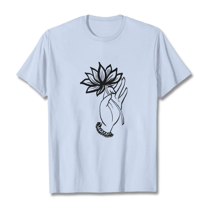 Buddha Stonesと蓮の花柄コットンTシャツ - ライトシアン - 2XL - image 19