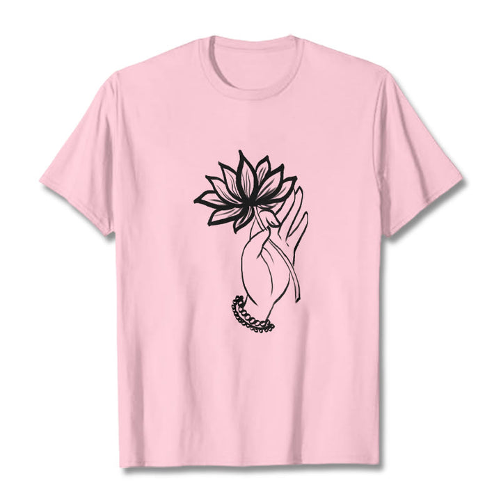 Buddha Stonesと蓮の花柄コットンTシャツ - ライトピンク - 2XL - image 13