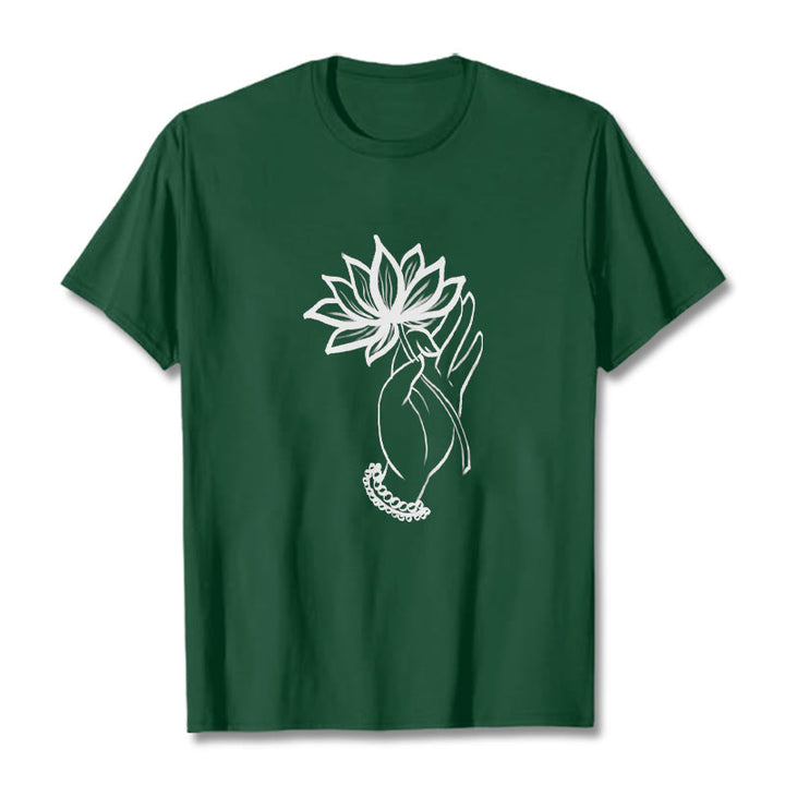 Buddha Stonesと蓮の花柄コットンTシャツ - フォレストグリーン - 2XL - image 11