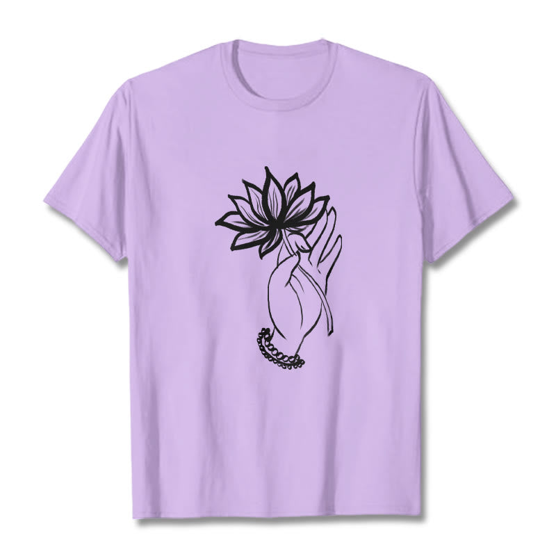 Buddha Stonesと蓮の花柄コットンTシャツ - 梅 - 2XL - image 17