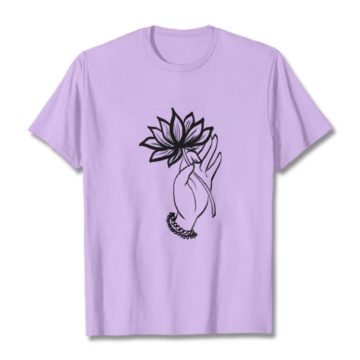 Buddha Stonesと蓮の花柄コットンTシャツ - 梅 - 2XL - image 17