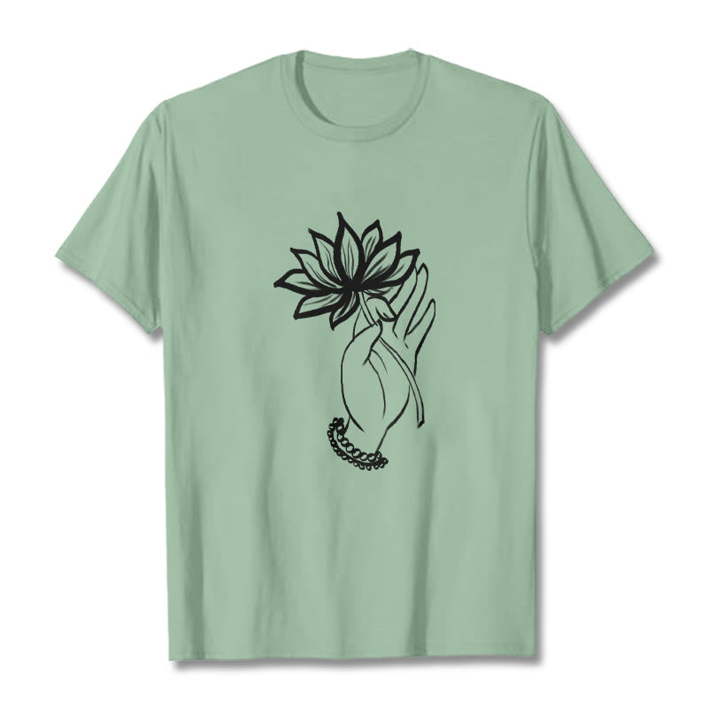 Buddha Stonesと蓮の花柄コットンTシャツ - ペールグリーン - 2XL - image 15