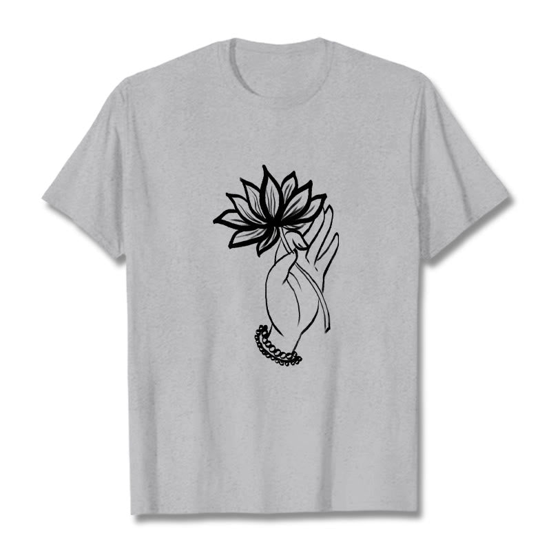 Buddha Stonesと蓮の花柄コットンTシャツ - ライトグレー - 2XL - image 20
