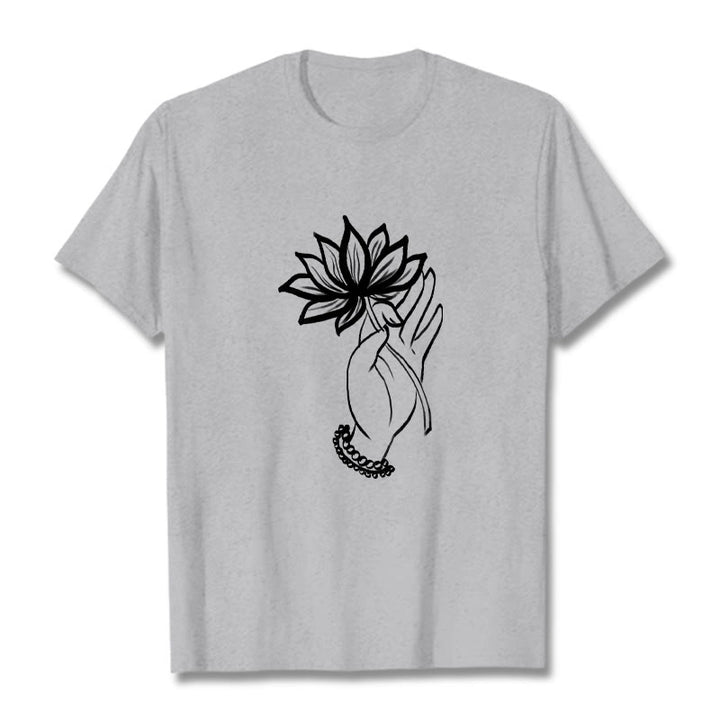 Buddha Stonesと蓮の花柄コットンTシャツ - ライトグレー - 2XL - image 20