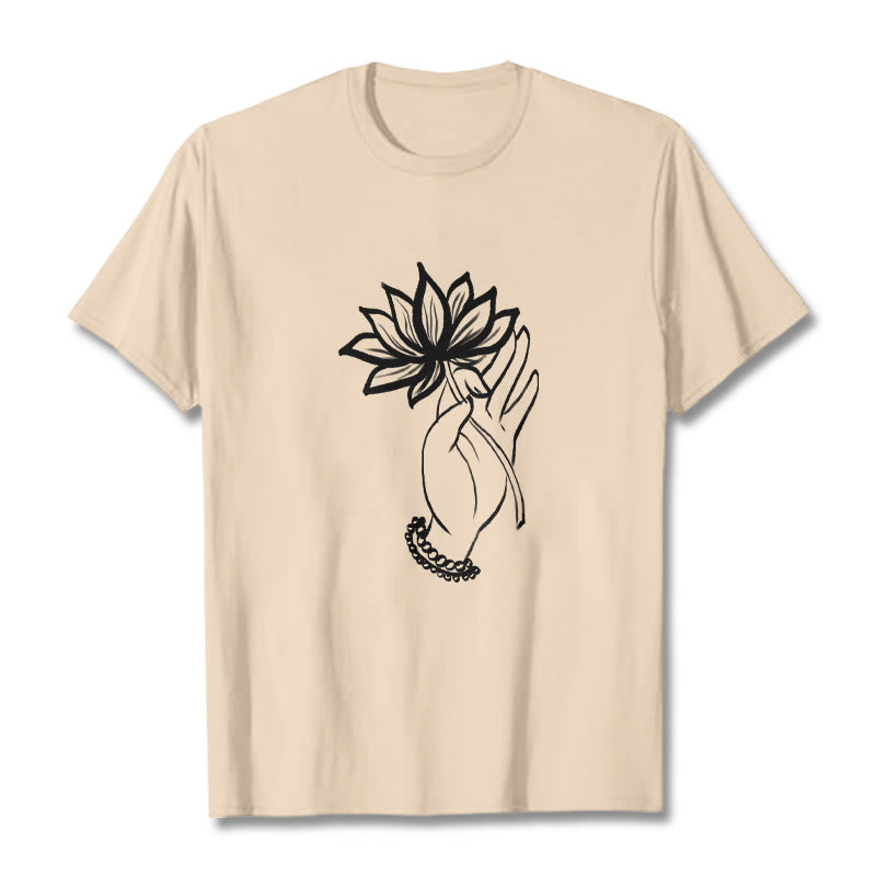 Buddha Stonesと蓮の花柄コットンTシャツ - ビスク - 2XL - image 9