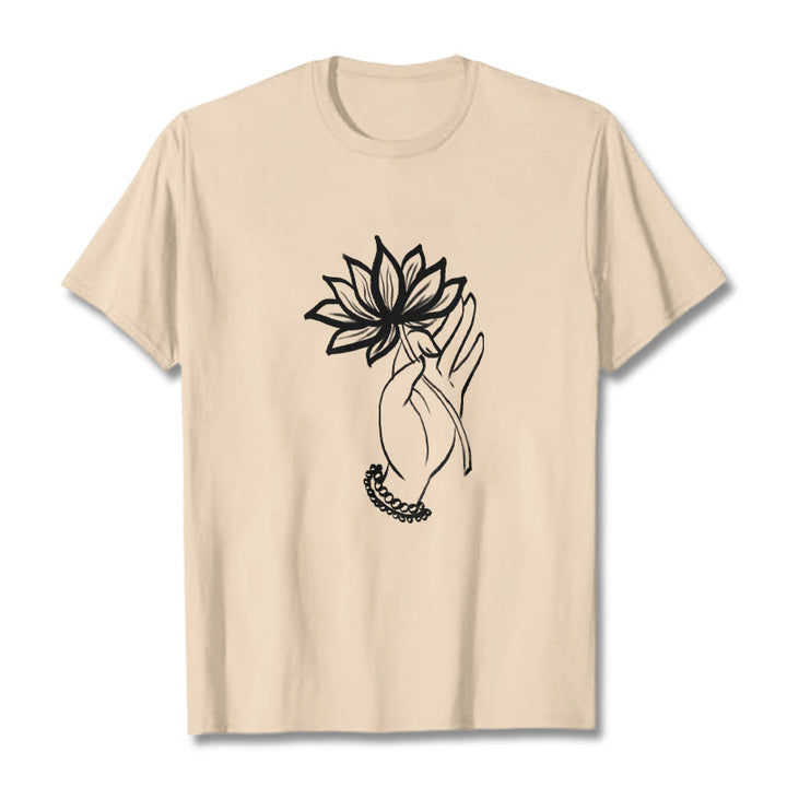 Buddha Stonesと蓮の花柄コットンTシャツ - ビスク - 2XL - image 9