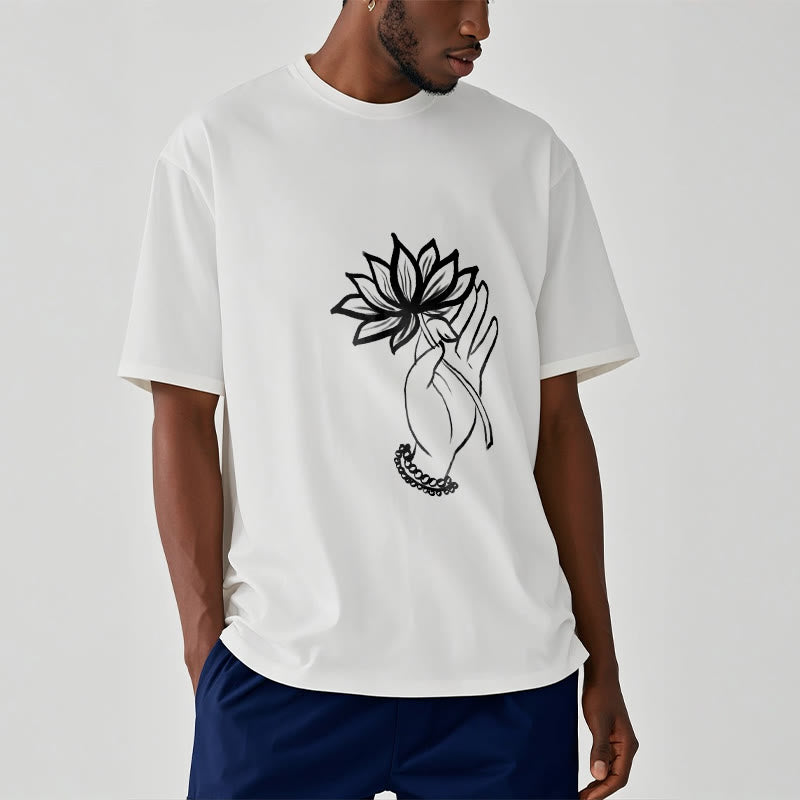 Buddha Stonesと蓮の花柄コットンTシャツ - image 7