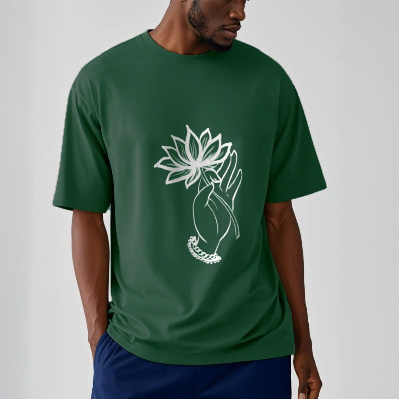 Buddha Stonesと蓮の花柄コットンTシャツ - image 12