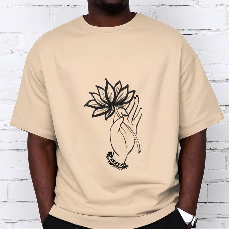 Buddha Stonesと蓮の花柄コットンTシャツ - image 10