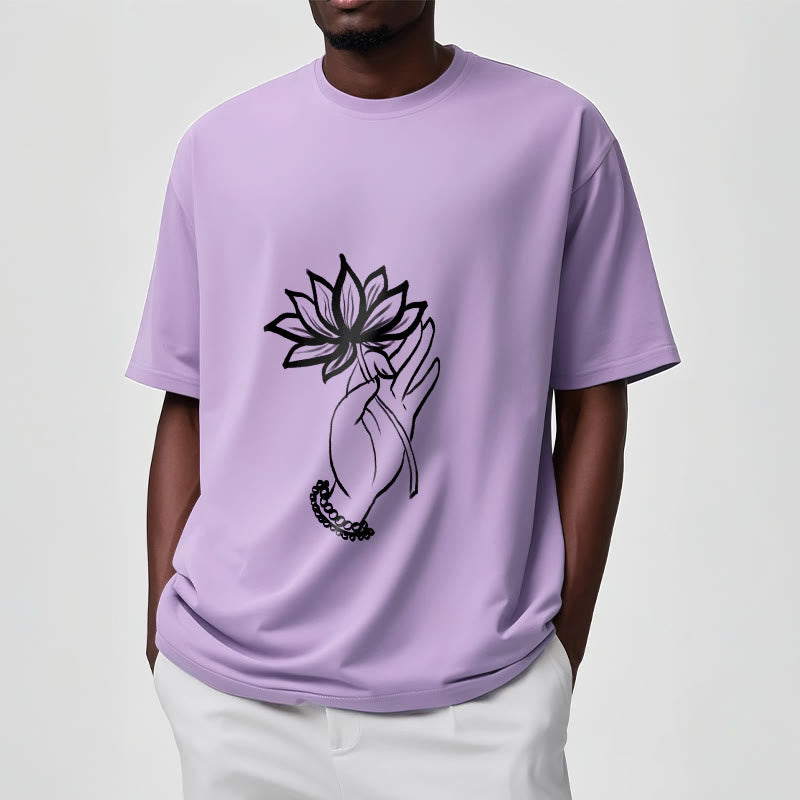 Buddha Stonesと蓮の花柄コットンTシャツ - image 18