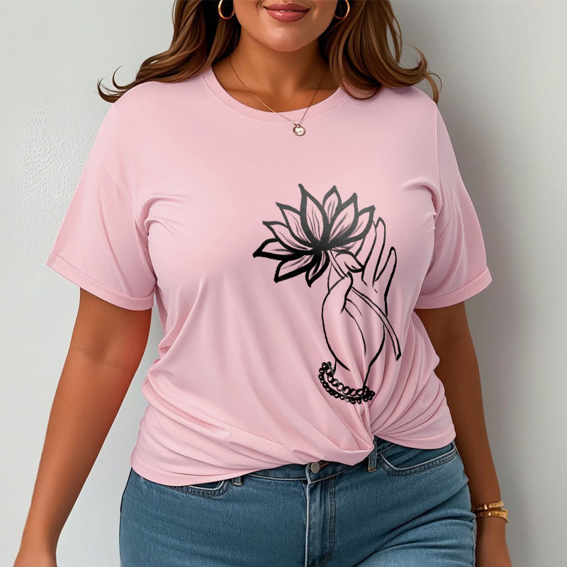 Buddha Stonesと蓮の花柄コットンTシャツ - image 14