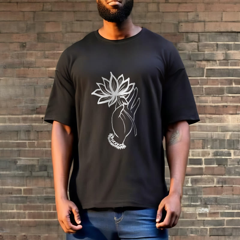 Buddha Stonesと蓮の花柄コットンTシャツ - image 3