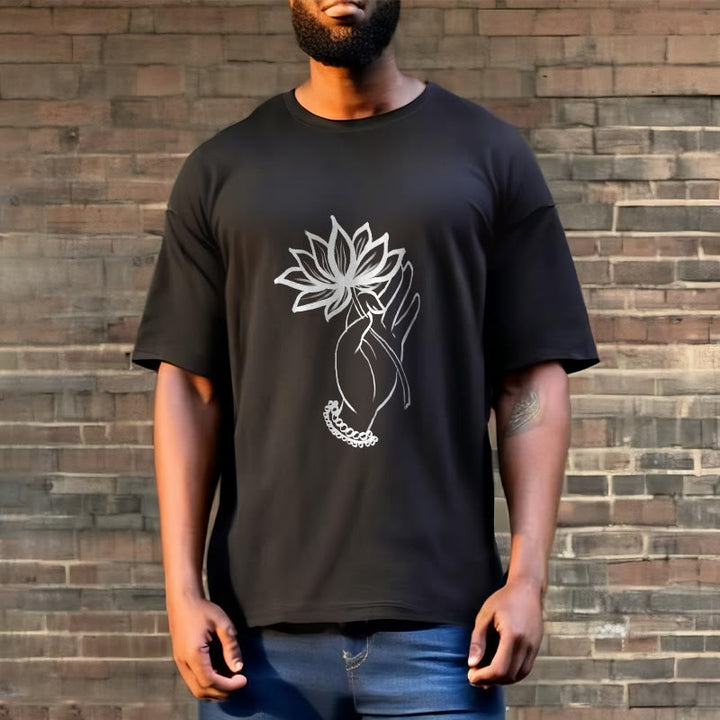 Buddha Stonesと蓮の花柄コットンTシャツ - image 3