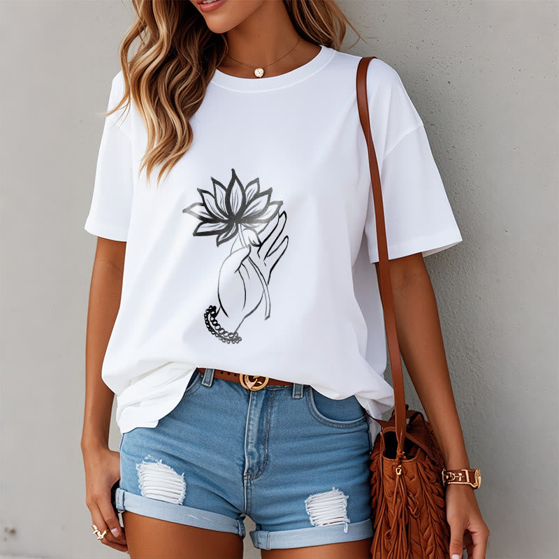 Buddha Stonesと蓮の花柄コットンTシャツ - image 8