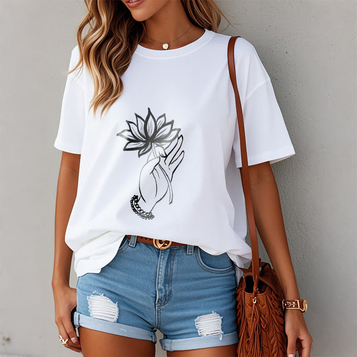 Buddha Stonesと蓮の花柄コットンTシャツ - image 8