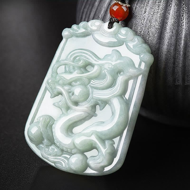 Buddha Stones天然翡翠12星座の豊穣のお守りペンダントネックレス - ドラゴン - image 1